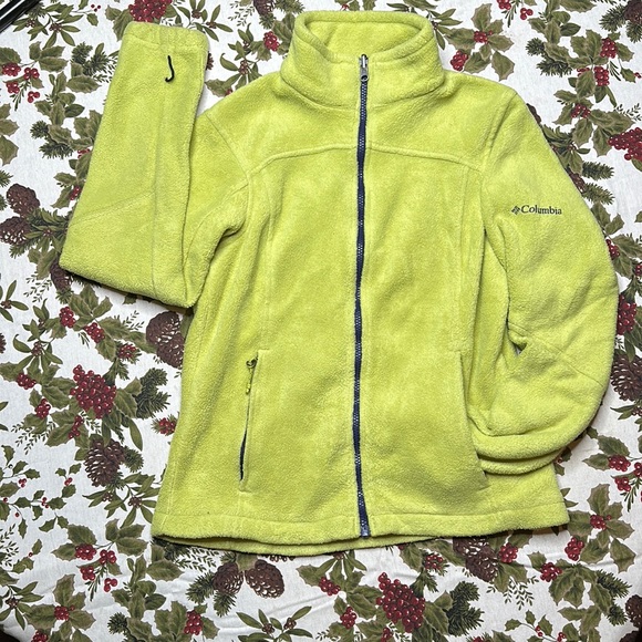 Columbia interchange zip up Sherpa jacket light green with purple zipper M - Picture 2 of 8
